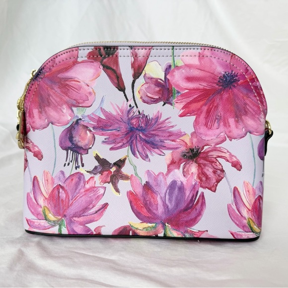 Steve Madden Purple Floral Tropical Print Dome Crossbody Purse - Picture 8 of 16
